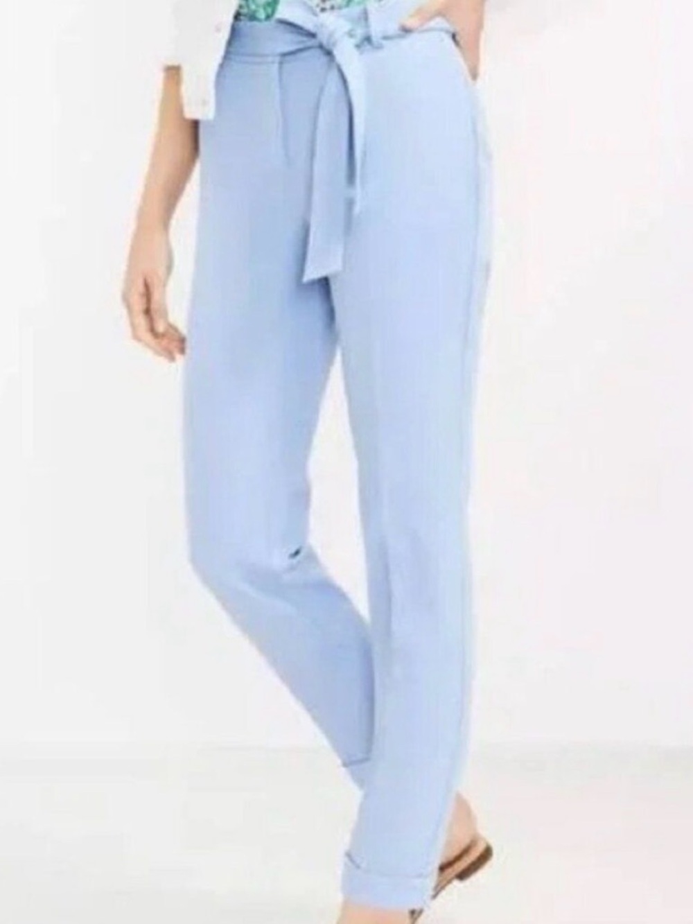 LOFT Light Blue Tie-Waist Straight Leg Devin Pants